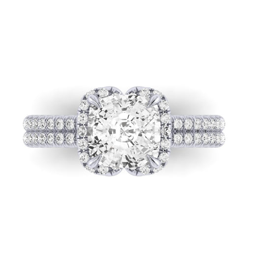 Two Row Diamond Halo Engagement Ring