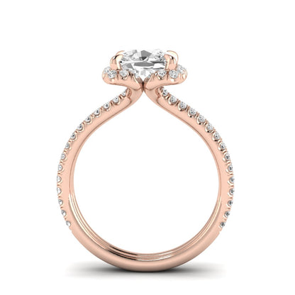 Two Row Diamond Halo Engagement Ring