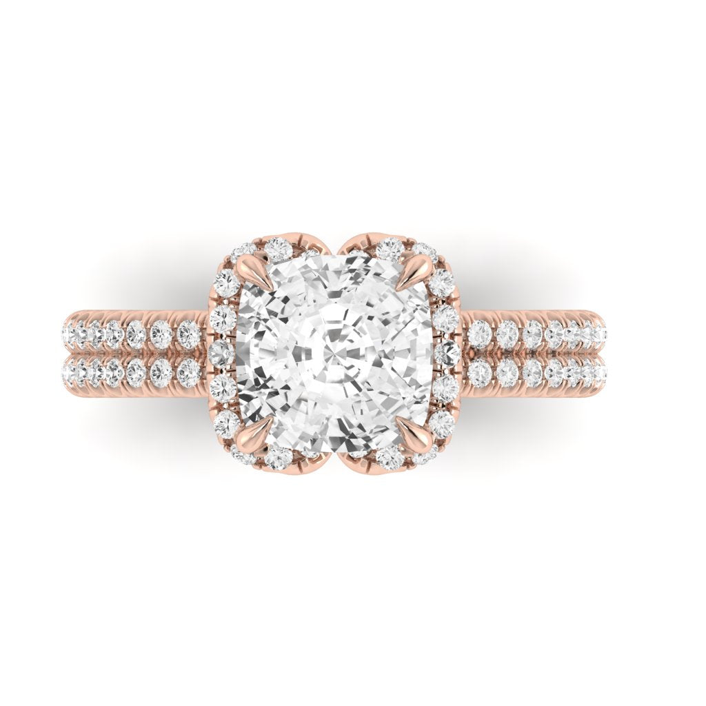 Two Row Diamond Halo Engagement Ring