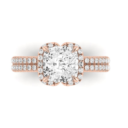 Two Row Diamond Halo Engagement Ring