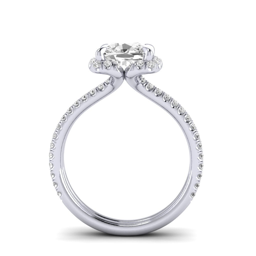 Two Row Diamond Halo Engagement Ring