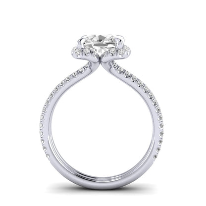Two Row Diamond Halo Engagement Ring