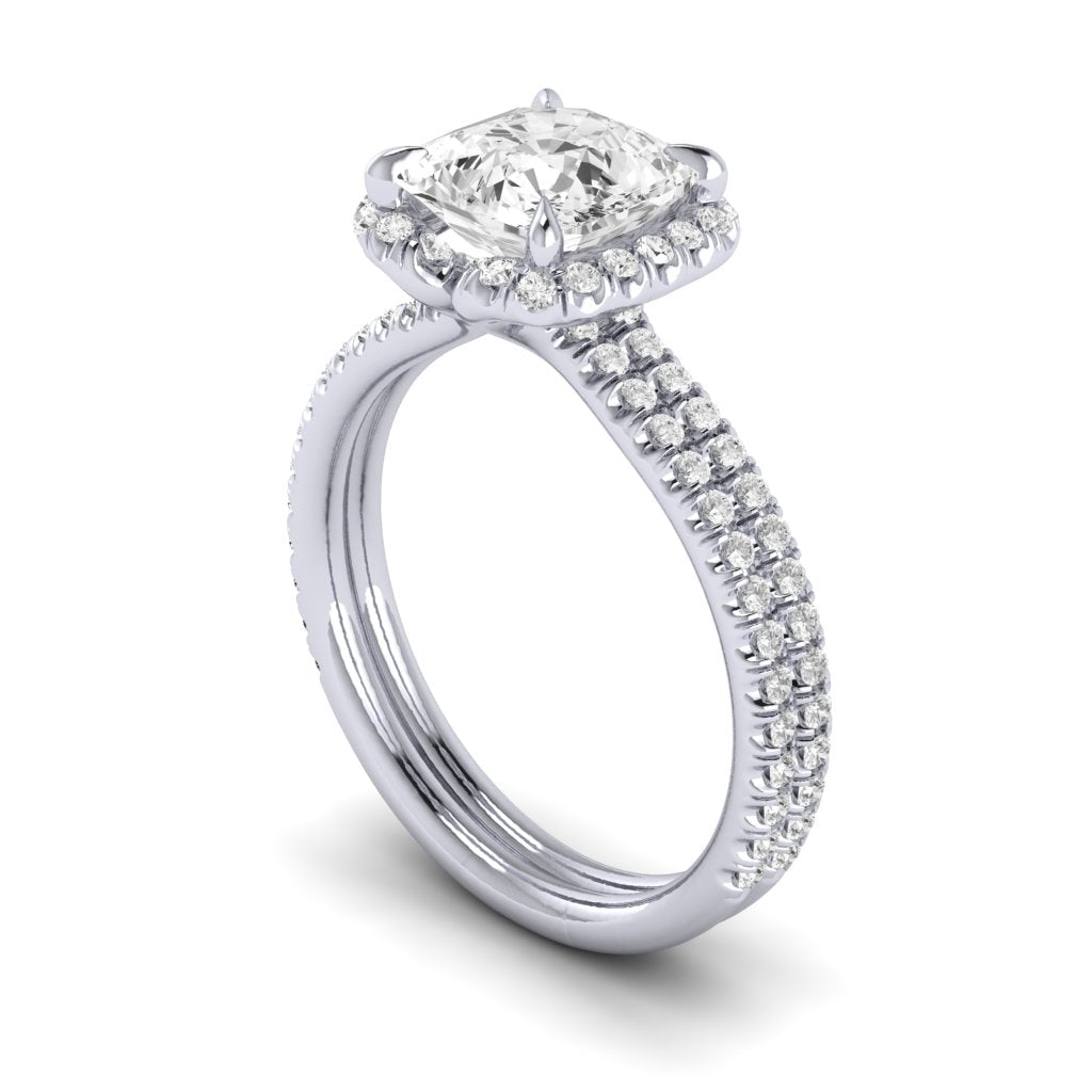 Two Row Diamond Halo Engagement Ring