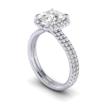 Two Row Diamond Halo Engagement Ring