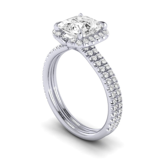 Two Row Diamond Halo Engagement Ring