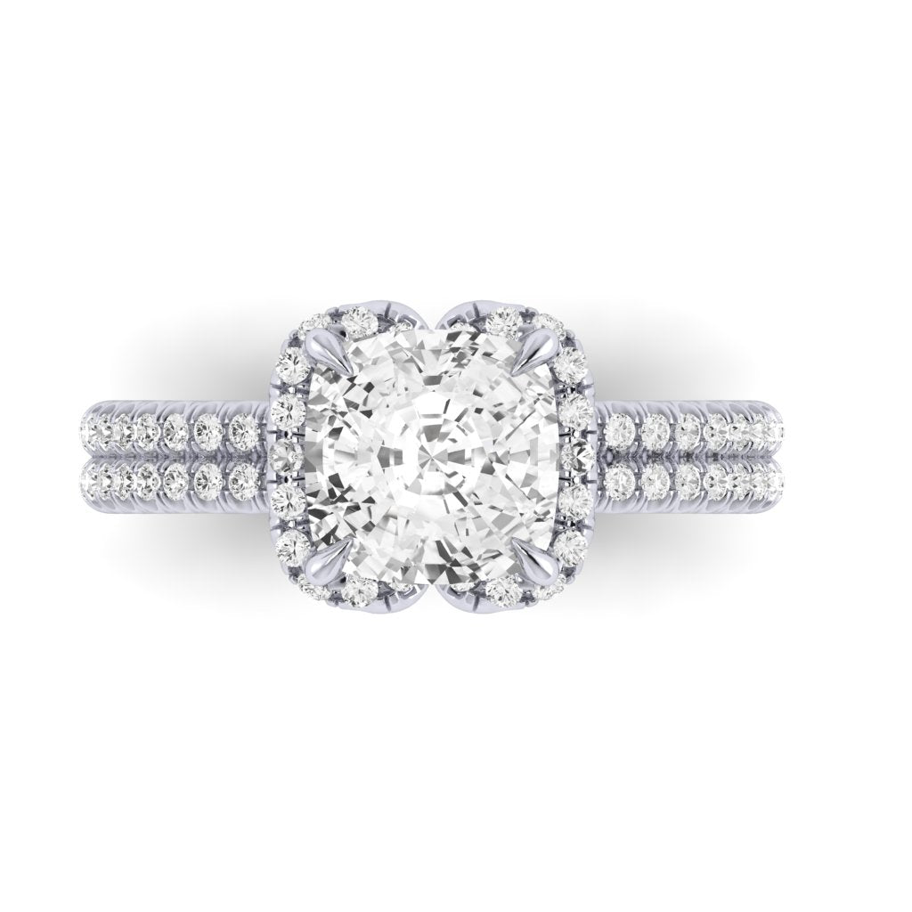 Two Row Diamond Halo Engagement Ring