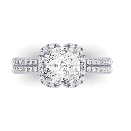 Two Row Diamond Halo Engagement Ring
