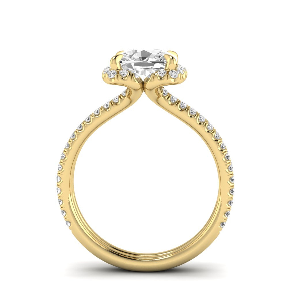 Two Row Diamond Halo Engagement Ring