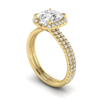 Two Row Diamond Halo Engagement Ring