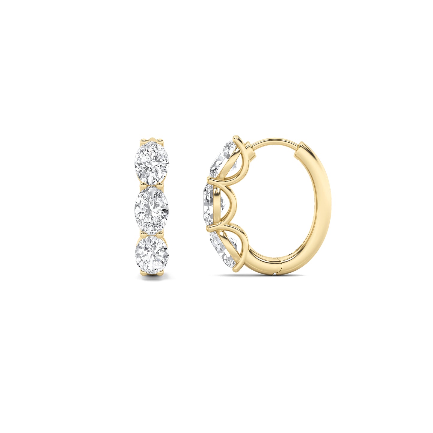 Three Stone Fancy Diamond Shape Hoops - Oval