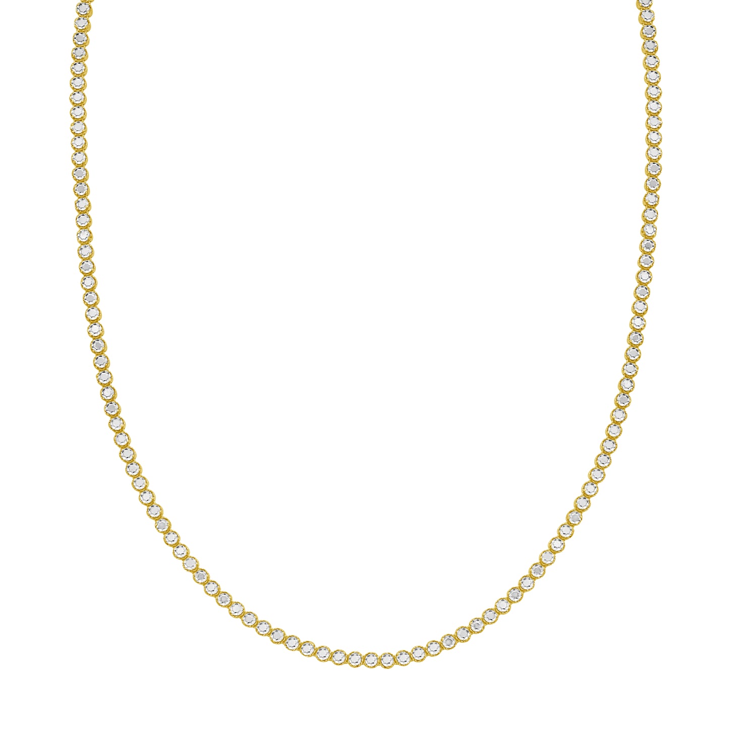 Two Tone Bezel Set Diamond Cut Illusion Tennis Necklace