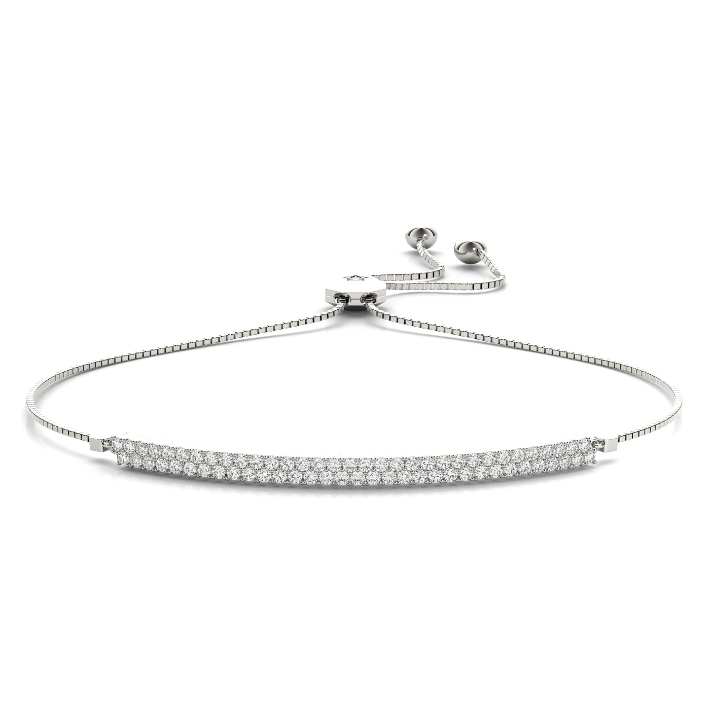 Two Row Diamond Pave' Adjustable Bracelet